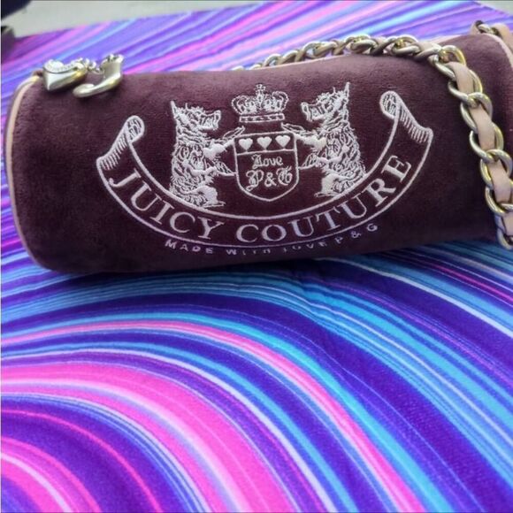 Juicy Couture Y2K Scottie Dog Dark Brown Terry Cloth Barrell Shoulder Bag!! - Picture 4 of 11